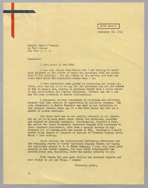 [Letter from Isaac H. Kempner to Marx & Company, September 22, 1954]