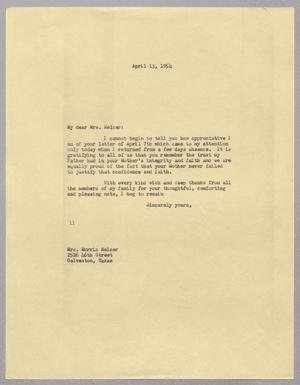 [Letter from I. H. Kempner to Mrs. Morris Melcer, April 13, 1954]