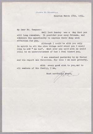 [Letter from John D. Morhan to I. H. Kempner, March 18, 1954]