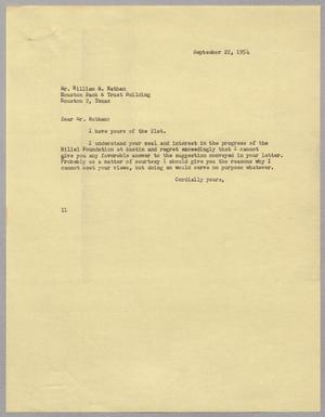 [Letter from I. H. Kempner to William M. Nathan, September 22, 1954]