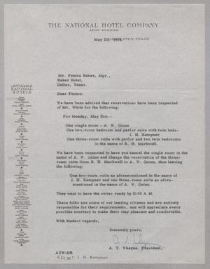 [Letter from A. T. Whayne to Fenton Baker, May 25, 1954]