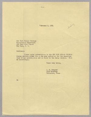 [Letter from Isaac H. Kempner to the New York Herald Tribune, February 5, 1954]
