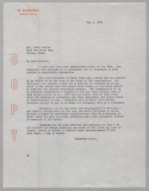[Copy of Letter from I. H. Kempner to Natalie Ornish, May 5, 1954]