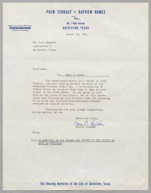 [Letter from Mrs. Eleanor Walker to I. H. Kempner, August 30, 1954]
