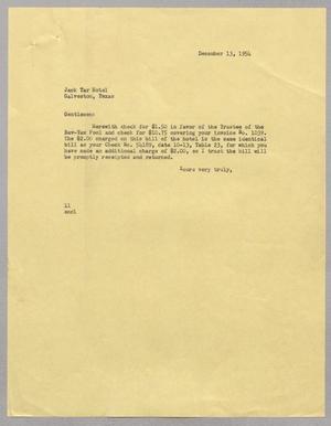 [Letter from I. H. Kempner to Jack Tar Hotel, December 13, 1954]