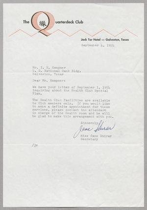 [Letter from Miss Jane Shirar to I. H. Kempner, September 4, 1954]