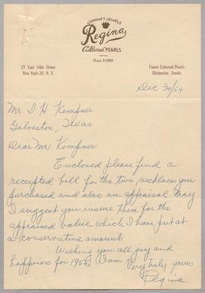 [Letter from Regina Kurland to Isaac H. Kempner, December 30, 1954]