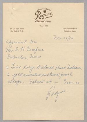 [Letter from Regina Kurland to Isaac H. Kempner, November 22, 1954]