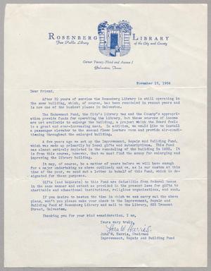 [Letter from Rosenberg Library Improvement, Repair and Building Fund, November 15, 1954, #1]