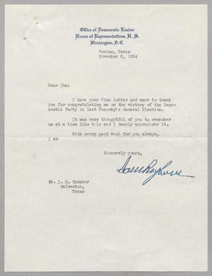 [Letter from Sam Rayburn to Isaac H. Kempner, November 6, 1954]