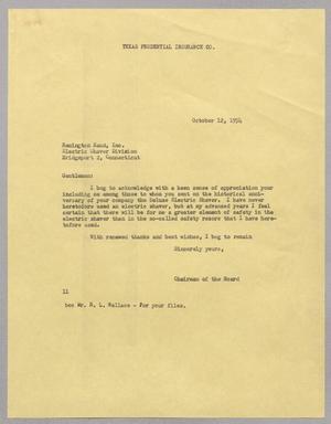 [Letter from Isaac H. Kempner to Remington Rand, Inc., October 12, 1954]