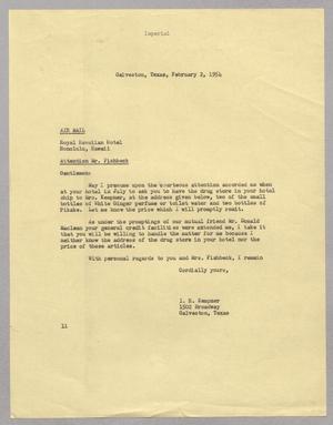 [Letter from I. H. Kempner to Royal Hawaiian Hotel, February 2, 1954]