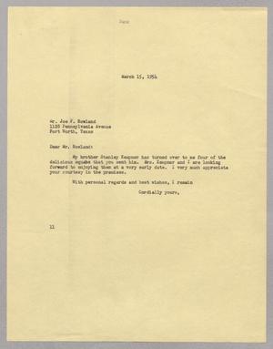 [Letter from Isaac H. Kempner to Joe F. Rowland, March 15, 1954]