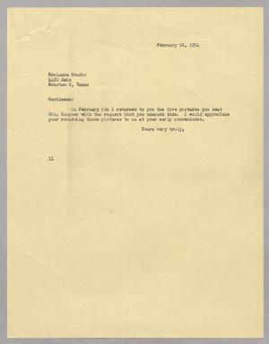 [Letter from Isaac Herbert Kempner to Roulande Studio, February 16, 1954]