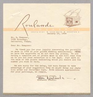 [Letter from Wes. Roulande to I. H. Kempner, January 13, 1954]