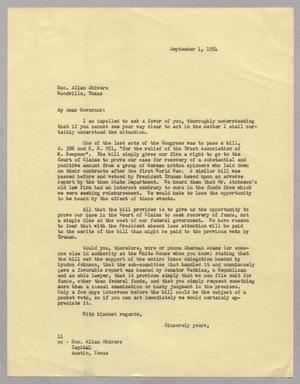 [Letter from I. H. Kempner to Allan Shivers, September 1, 1954]