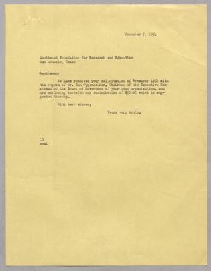 [Letter from I. H. Kempner to Southwest Foundation for Research and Education, December 7, 1954]
