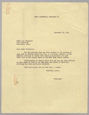 [Letter from I. H. Kempner to Rabbi Leo Stillpass, September 25, 1954]