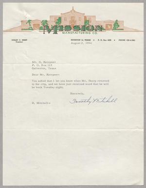 [Letter from Dorothy Mitchell to I. H. Kempner, August 2, 1954]