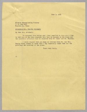 [Letter from I. H. Kempner to Mission Manufacturing Company, June 3, 1954]