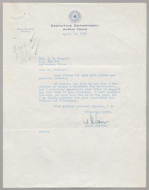 [Letter from Honorable Allan Shivers to I. H. Kempner, April 22, 1954]