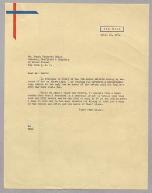 [Letter from I. H. Kempner to Henry Cassorte Smith, April 12, 1954]