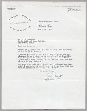 [Letter from Joseph Swiff to I. H. Kempner, April 12, 1954]