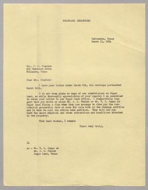 [Letter from I. H. Kempner to Mrs. P. B. Stanton, March 11, 1954]