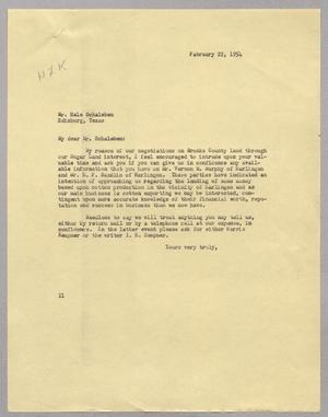 [Letter from I. H. Kempner to Hale Schaleben, February 22, 1954]