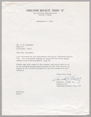 [Letter from Donald C. Fitch, Jr. to Mr. I. H. Kempner, September 9, 1954]