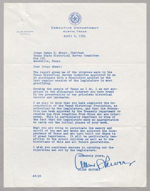 [Letter from Allan Shivers to Judge James E. Wheat, April 9, 1954]