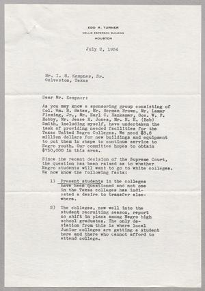 [Letter from Edd R. Turner to Mr. I. H. Kempner, July 2, 1954]