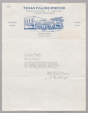 [Letter from Texas Filling Station to Mr. I. H. Kempner, March 6, 1954]