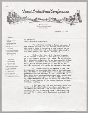 [Letter from the Texas Industrial Conference, January 27, 1954]