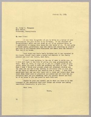 Primary view of object titled '[Letter from I. H. Kempner to Mr. Peter K. Thompson, January 22, 1954]'.