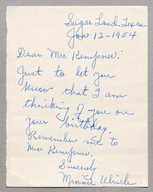 [Letter from Minnie Which to I. H. Kempner, January 12, 1954]