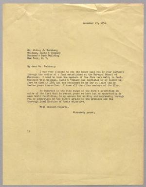 [Letter from I. H. Kempner to Sidney J. Weinberg, December 29, 1954]