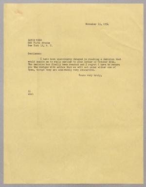 [Letter from Isaac H. Kempner to David Webb, November 13, 1954]