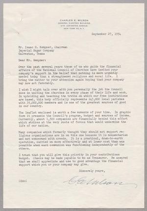 [Letter from Charles E. Wilson to I. H. Kempner, September 27, 1954]