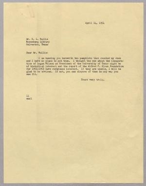 [Letter from I. H. Kempner to C. L. Wallis, April 14, 1954]