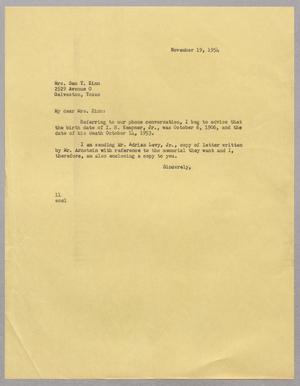 [Letter from I. H. Kempner to Mrs. Sam T. Zinn, November 19, 1954]