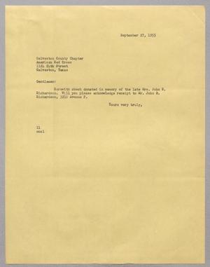 [Letter from Isaac H. Kempner to the American Red Cross, September 27, 1955]