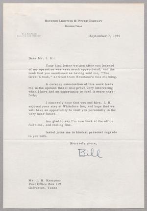 [Letter from W. J. Aicklen to I. H. Kempner, September 7, 1955]