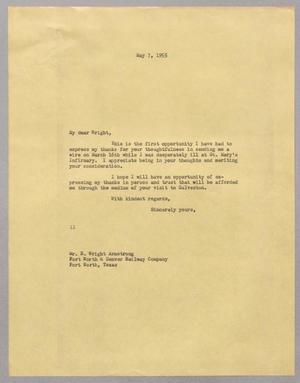 [Letter from I. H. Kempner to R. Wright Armstrong, May 7, 1955]