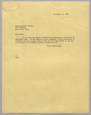 [Letter from Isaac H. Kempner to Martin Belcher Motors, September 30, 1955]