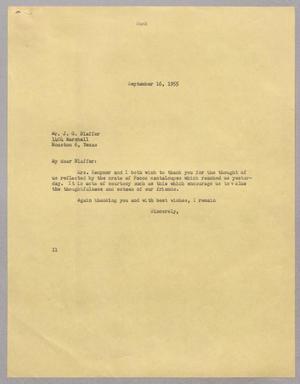 [Letter from Isaac H. Kempner to J. G. Blaffer, September 16, 1955]