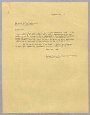 [Letter from I. H. Kempner to the First of Boston Corporation, September 2, 1955]