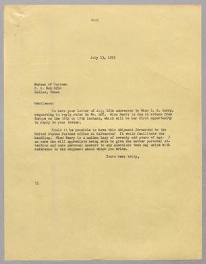 [Letter from I. H. Kempner to the Bureau of Customs, July 13, 1955]