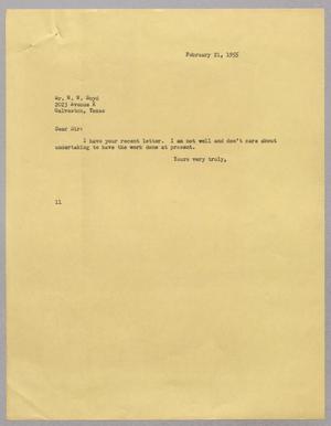 [Letter from Isaac Herbert Kempner to W. W. Boyd, February 21, 1955]