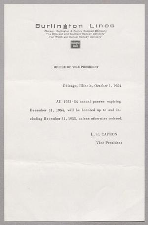 Primary view of object titled '[Letter from L. R. Capron, October 1, 1954]'.